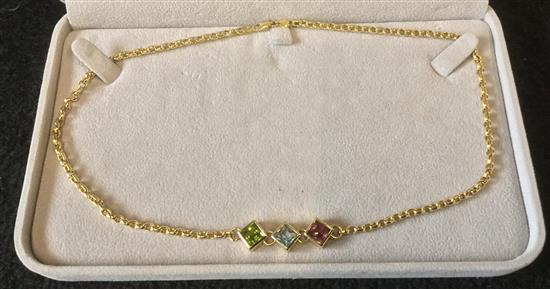 18ct gold peridot topaz tourmaline necklace